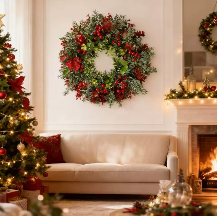 Christmas wreath with red berries.