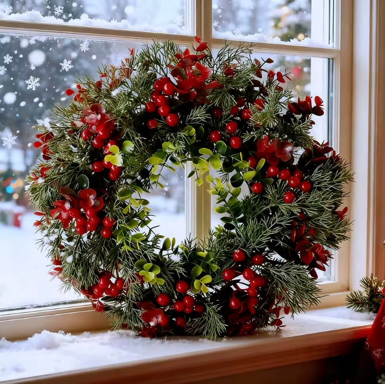 Christmas wreath with red berries.